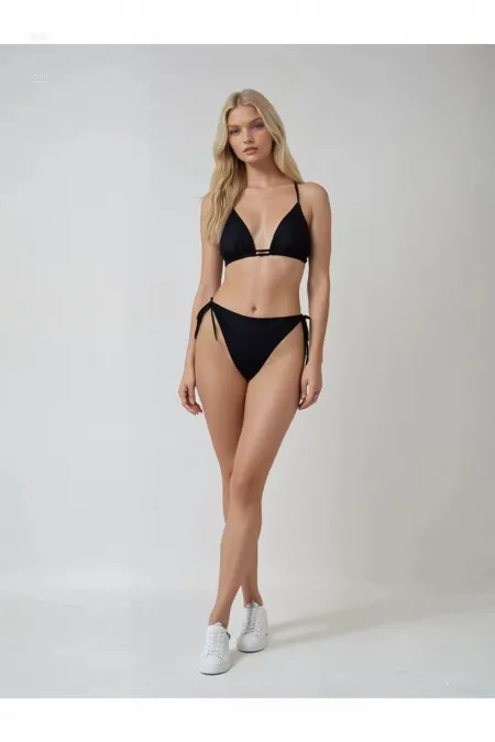 Women's Black Halter Neck Triangle Bikini Set HZL25S-LC5005