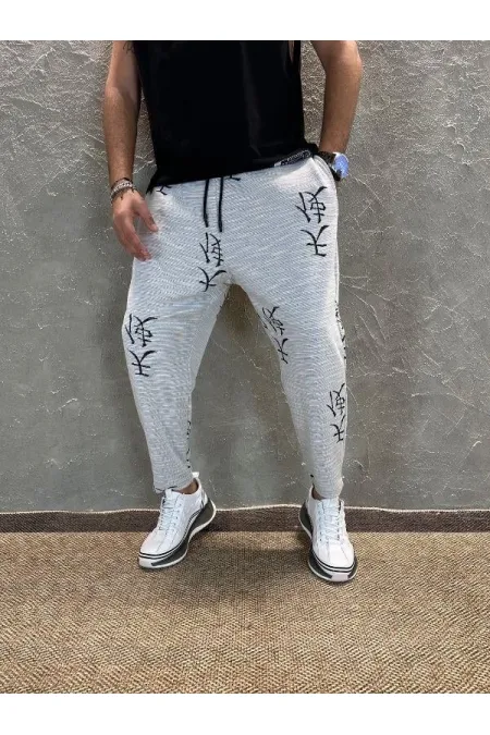 Pantalon de survêtement gris à motif japonais pour homme, coupe droite, taille nouée, HZL24S-MXC8948-193