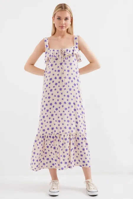 Robe à bretelles en viscose à motifs 2237 - Lilas