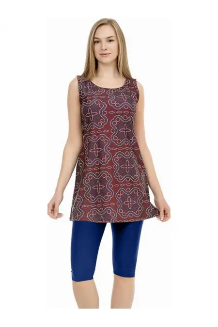 Kadın Bordo Lacivert Kolsuz Yarı Kapalı Taytlı Mayo HZL25S-AR153-507