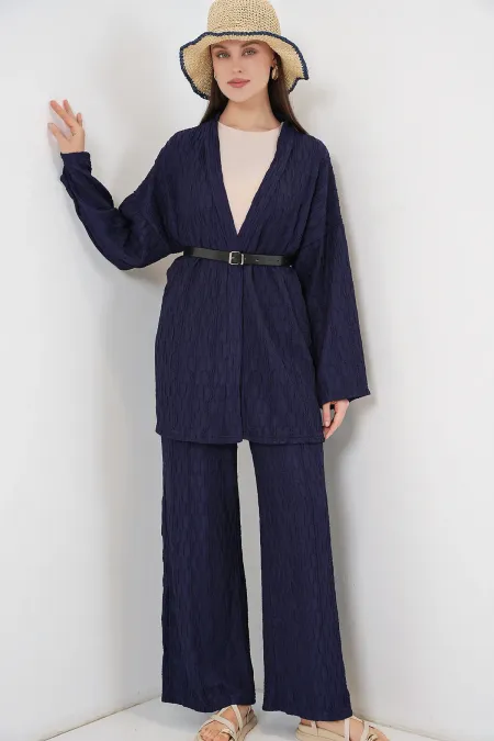 Women's Kimono Pants Two-Piece Set 30078 - Navy Blue