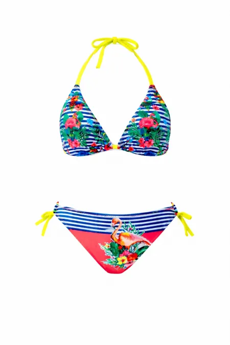 Ensemble bikini triangle à motif flamant rose et bleu pour filles, 6-14 ans HZL26S-LC9018