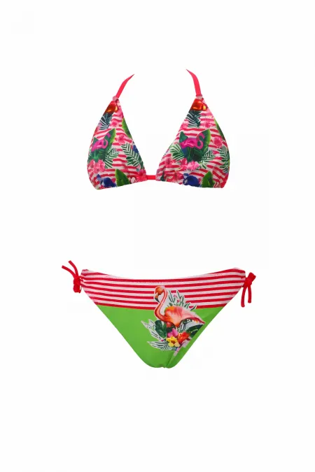 Ensemble bikini triangle à motif flamant rose et vert pour filles, 6-14 ans HZL26S-LC19018