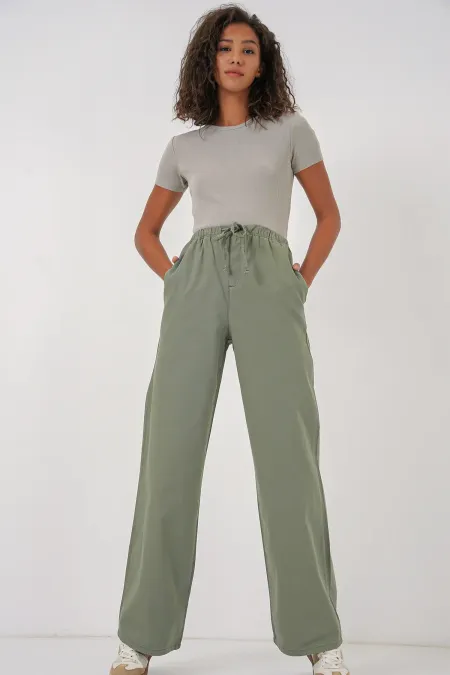 6690 Women's Wide Leg High Waist Trousers - Light Green
