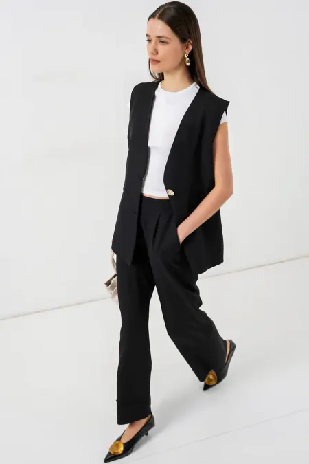 Women's Vest and Trousers Two-Piece Set 30086 - Black