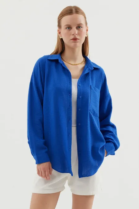 20153 Tek Cepli Oversize Keten Gömlek - C.Saks