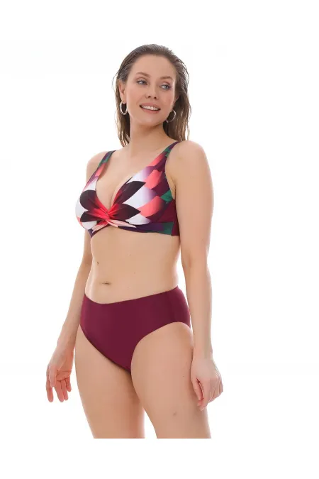 Women's Burgundy Multicolored High Waist Lined Bikini Set HZL25S-LC22315