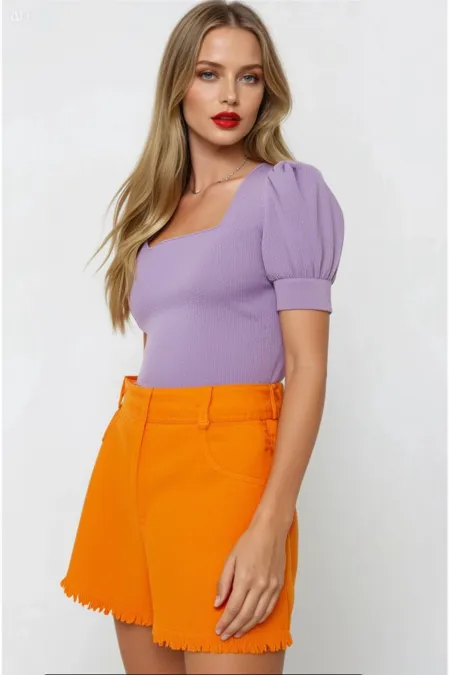 Kadın Lila Kare Yaka Örme Bluz HZL22W-BD104091