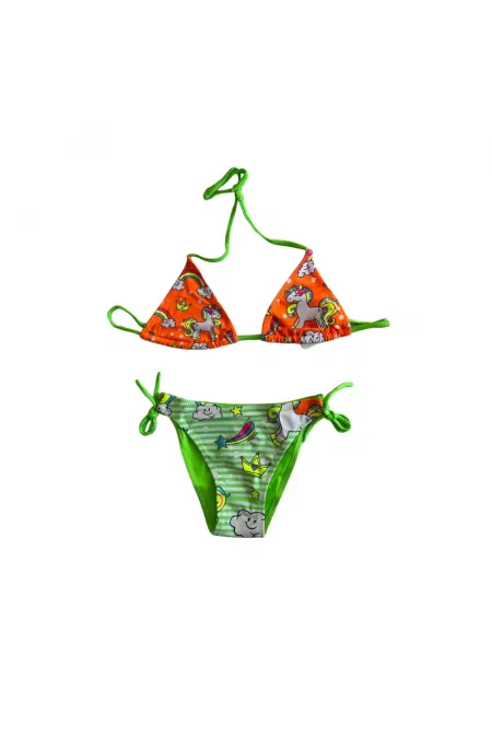 Ensemble bikini fille motif licorne orange et vert HZL25S-LC19049