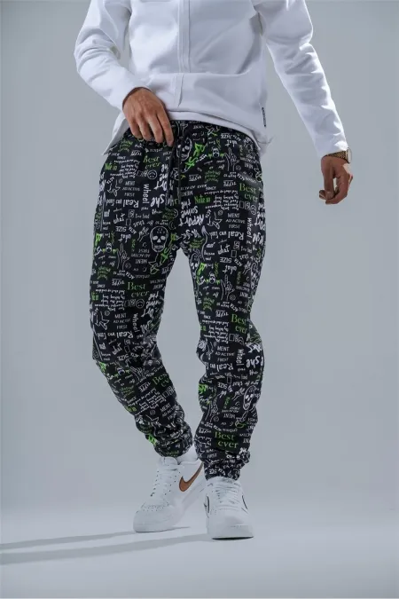 Pantalon de jogging ample pour homme, noir et vert, taille et jambes élastiques, HZL24S-MXC8989-6