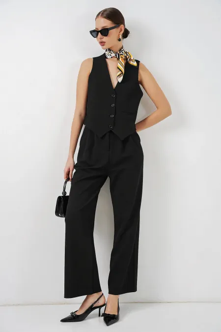 Ensemble deux pièces gilet et pantalon pour femme 30091 - Noir