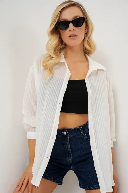 Women's Long Oversize Shirt 20320 - White