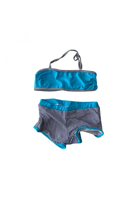 Ensemble bikini sans bretelles à rayures bleues et noires pour fille de 4 à 12 ans HZL24S-LC9034