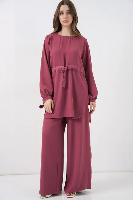 Ensemble deux pièces tunique longue et pantalon pour femme 6719 - Rose