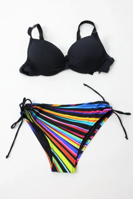 Women's Black Color Patterned Lined Triangle Bikini Set HZL24S-LC3323