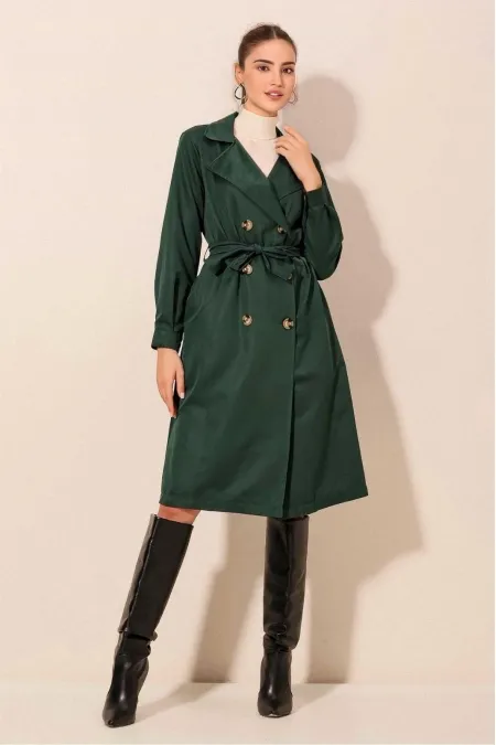 Trench-coat croisé émeraude pour femme, non doublé, confortable, avec ceinture, idéal pour la saison, Hzl22s-bd158531