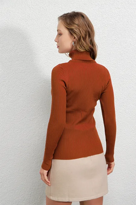 Pull col roulé côtelé pour femme HZL22W-BD1445001