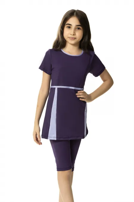 Maillot de bain fille violet lilas à manches mi-longues et collants, 6-13 ans, HZL24S-AR1171-23