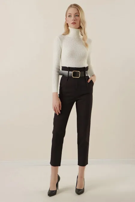 Women's High Waist Belted Fabric Trousers HZL22W-BD164641