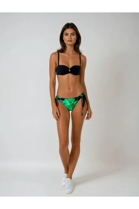 Ensemble bikini femme à boucle noire et motif vert détaillé HZL25S-LC3352