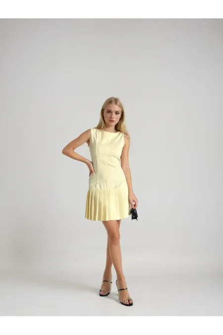 Women's Yellow Imported Dooble Fabric Sleeveless Dress HZL25W-FRY122651