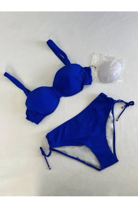 Women's Saxe Blue Stone Embroidered Lined Bikini Set HZL25S-LC3361