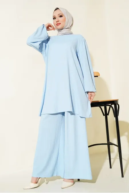 Women's Blue Tunic and Pants Set (Top and Bottom) 6663