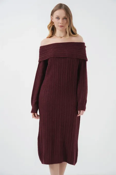 Robe oversize en maille à col Madonna 15920 - Bordeaux