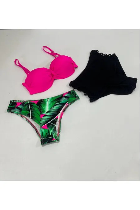 Women's Fuchsia Thin Strap 3-Piece Bikini Set HZL25S-LC216