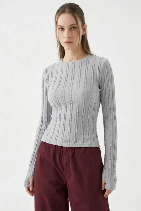 Women's Textured Knit Blouse 980 - Grey