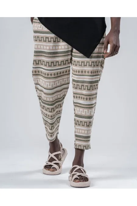 Pantalon de survêtement coupe droite pour homme, kaki biscuit, à motifs, taille nouée, HZL24S-MXC8948-202