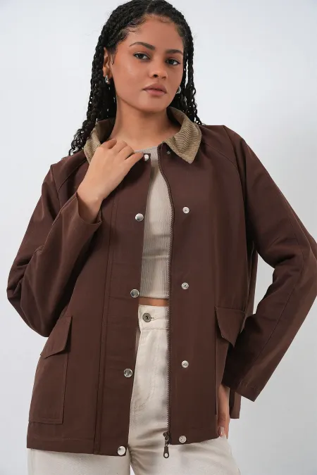 Veste oversize pour femme avec poches décoratives 5973 - Marron