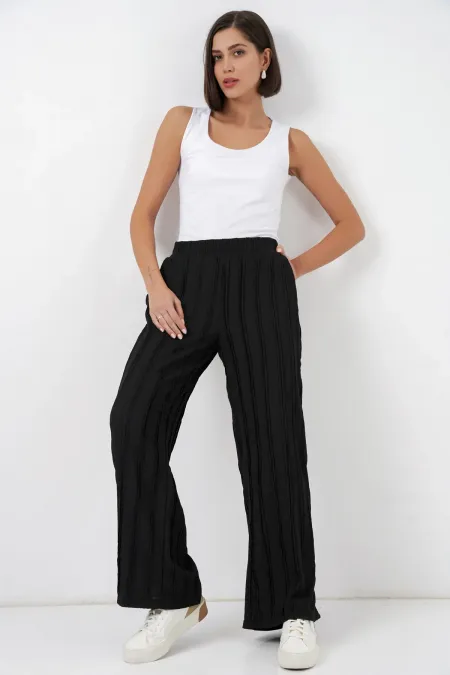 Women's Textured Stretch Knit Trousers 30077 - Black