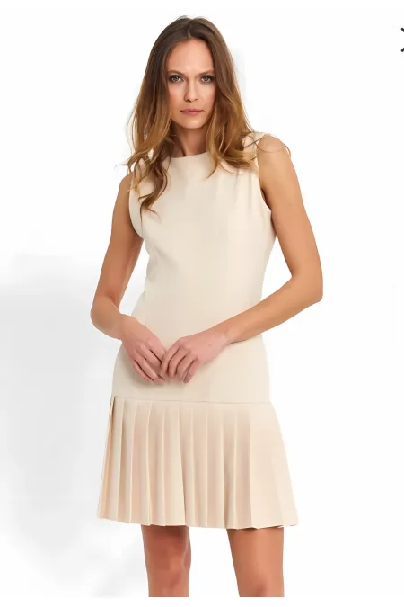 Women's Beige Imported Dooble Fabric Sleeveless Dress HZL25W-FRY122651