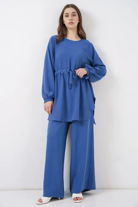 Ensemble deux pièces tunique longue et pantalon pour femme 6719 - Indigo