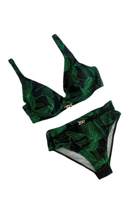 Ensemble bikini doublé noir et vert pour femme, accessoire détaillé HZL25S-LC25147