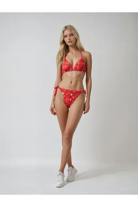 Ensemble bikini triangle dos nu à motif pastèque rouge pour femme HZL25S-LC5005