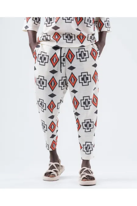 Pantalon de survêtement blanc à motif géométrique pour homme, coupe droite, taille nouée, HZL24S-MXC8948-149