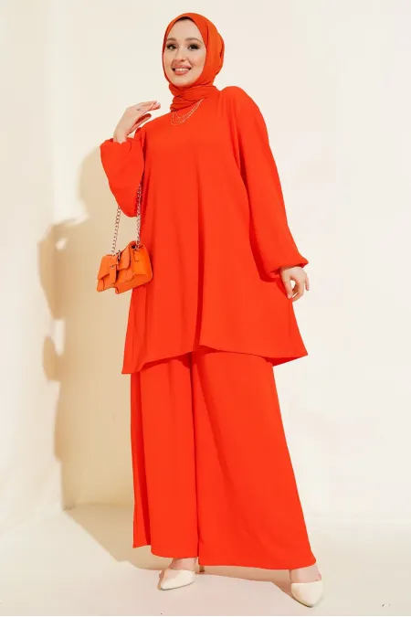 Ensemble tunique et pantalon orange pour femme 6663