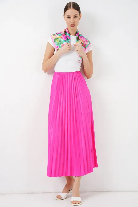 Jupe plissée aspect cuir 8009 - Fuchsia