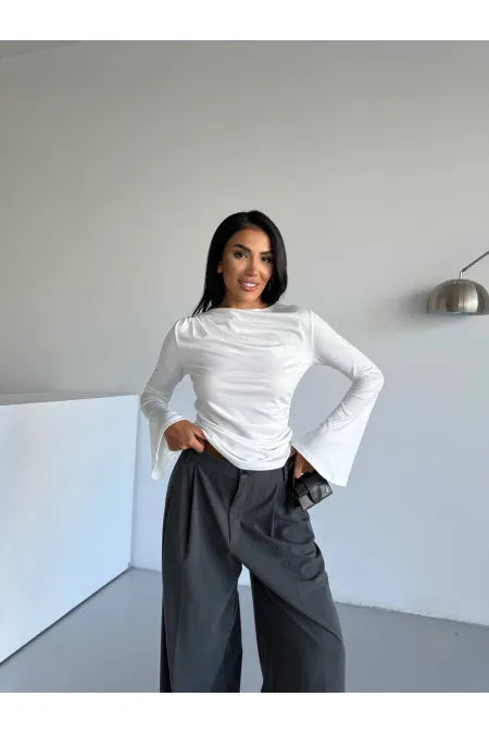 Kadın Beyaz Drape Detaylı İspanyol Kol Sany Bluz HZL25W-FRY123431