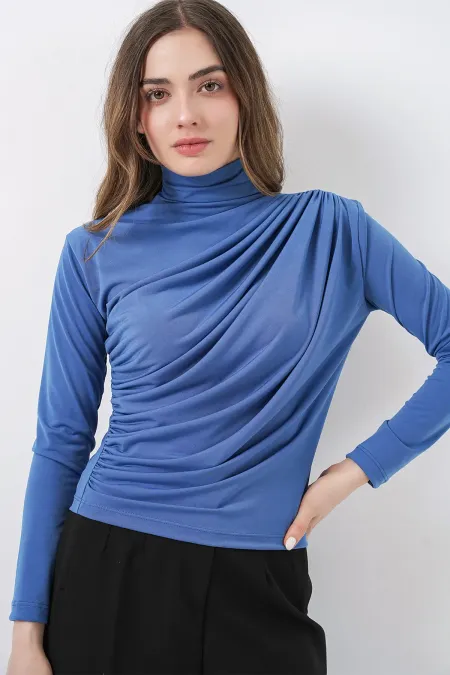 925 Gathered Detail Sandy Blouse - Indigo