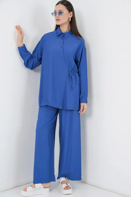 Ensemble deux pièces tunique et pantalon à lacets pour femme 6752 - Indigo