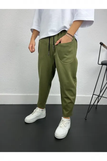 Men's Khaki Drawstring Straight Cut Pants with Pockets Sweatpants HZL24S-MXC8948-332 Men's Khaki Drawstring Straight Cut Pants with Pockets Sweatpants HZL24S-MXC8948-332