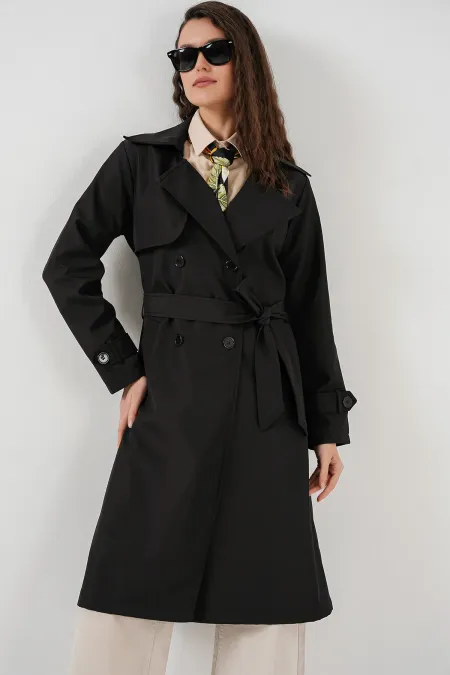 5918 Double-Breasted Trench Coat - Black