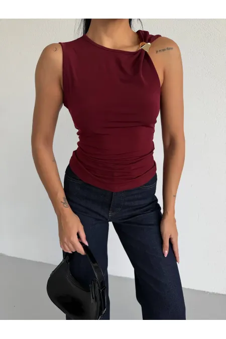 Kadın Bordo Gold Tokalı Omuz Detaylı Sandy Bluz HZL26W-FRY123761