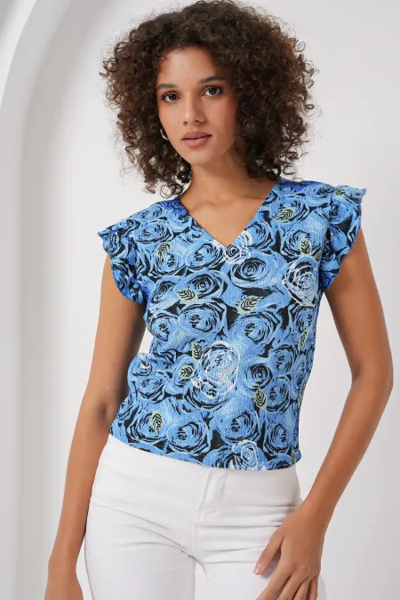 0430 Knitted Blouse - Light Blue