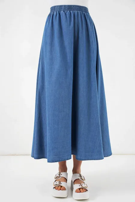 Kadın Denim Beli Lastikli Uzun Kot Etek HZL26W-BD180621