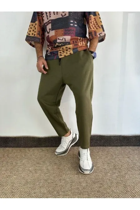 Pantalon de survêtement vert kaki pour homme, coupe droite, avec poches et lien à la taille, HZL24S-MXC8948-194