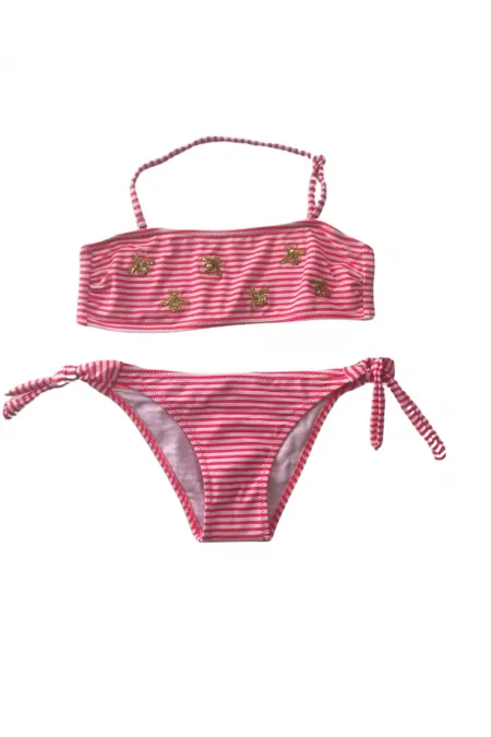 Ensemble bikini sans bretelles à rayures roses et blanches pour fille, motif abeille, 4-12 ans, HZL24S-LC3228